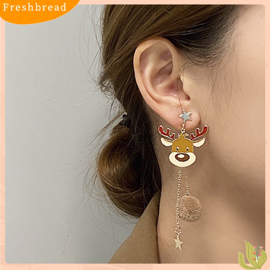 &lt; Freshbread &gt; 1pasang Anting Menjuntai Bentuk Kartun Bahan Alloy Tahan Karat Indah Natal Elk Ear Studs Ear Clips Perlengkapan Perhiasan Untuk Istri