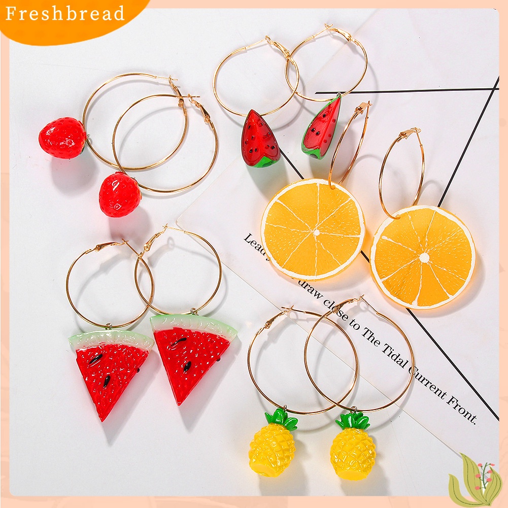 &lt; Freshbread &gt; Wanita Manis Semangka Strawberry Lemon Buah Menjuntai Hoop Earrings Perhiasan Hadiah