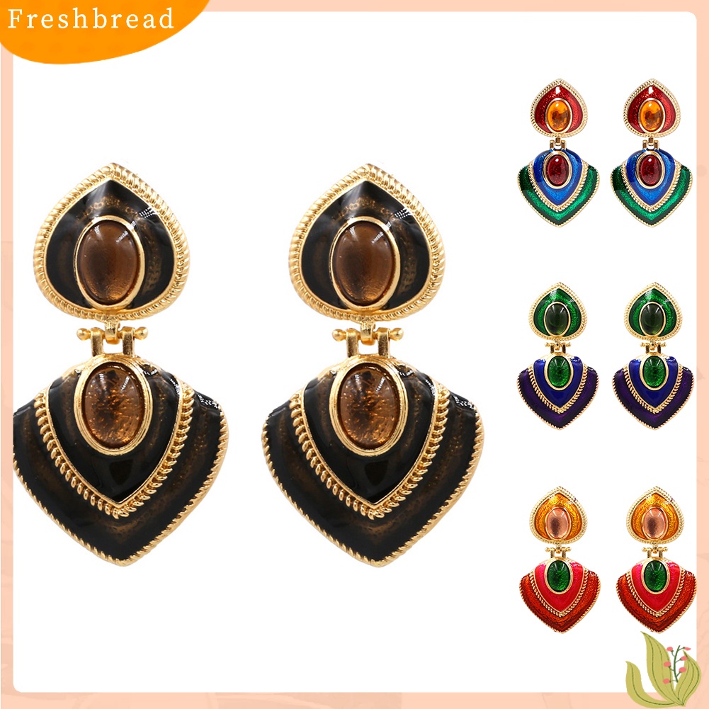 &lt; Freshbread &gt; Wanita Permata Imitasi Hias Enamel Hati Menjuntai Multicolor Stud Earrings Perhiasan Hadiah