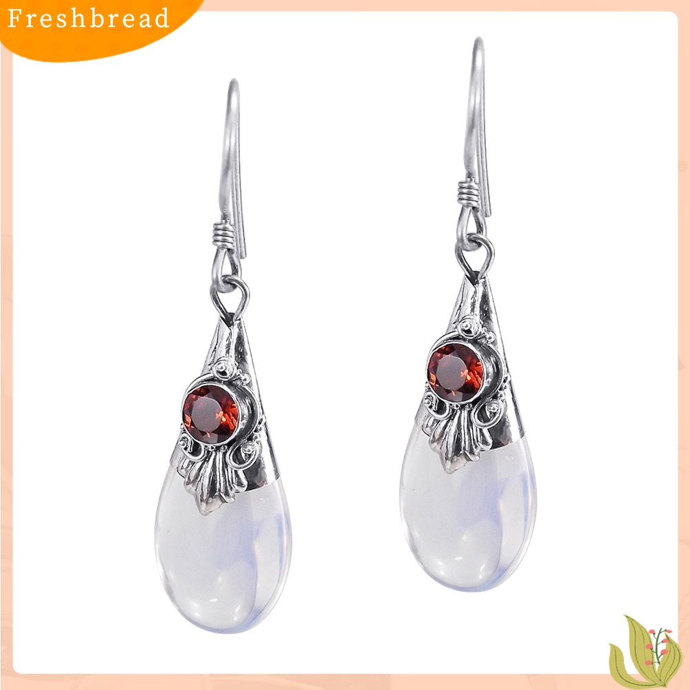 &lt; Freshbread &gt; Wanita Fashion Teardrop Drop Menjuntai Kait Anting Perhiasan Pesta Moonstone Imitasi