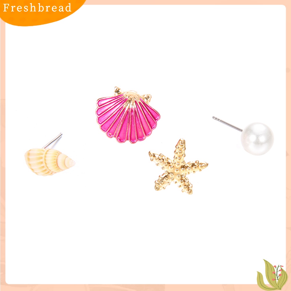 &lt; Freshbread &gt; 4Pcs/Set Musim Panas Pantai Bintang Laut Kerang Mutiara Imitasi Wanita Stud Earrings Hadiah