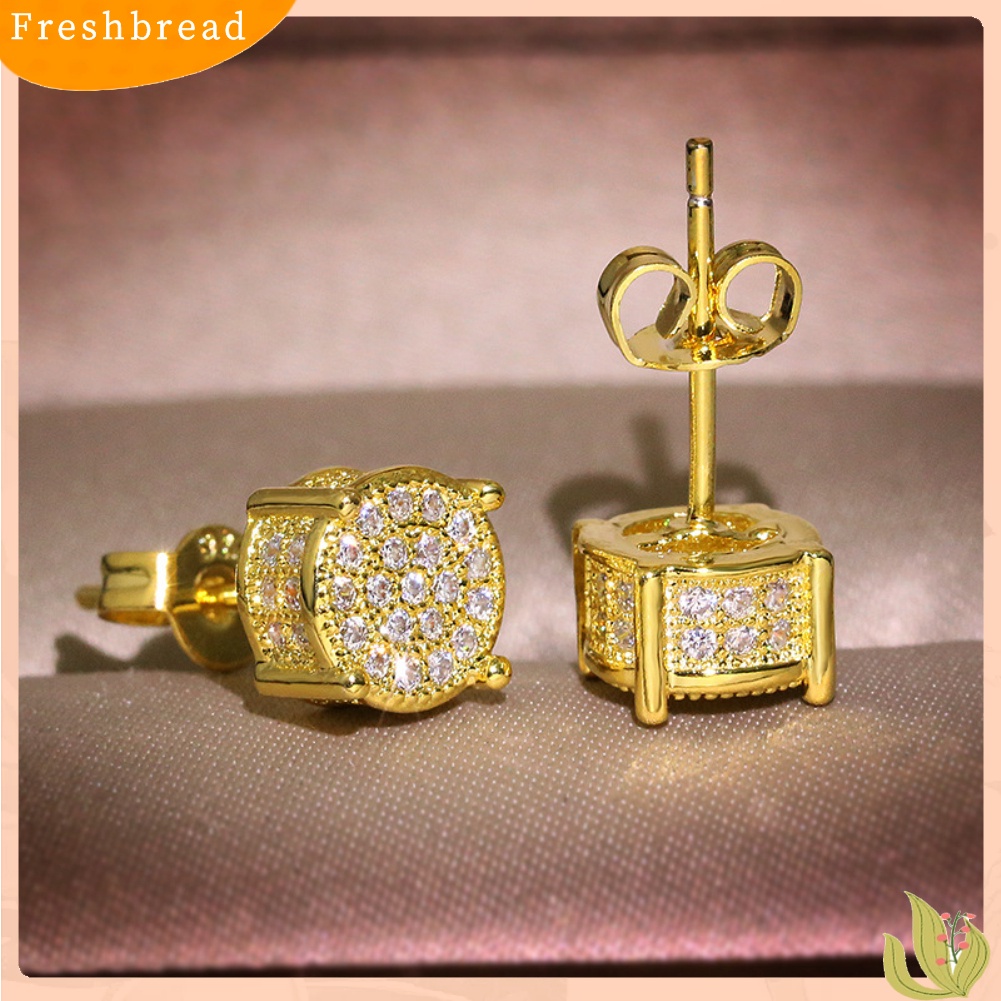 &lt; Freshbread &gt; Fashion Lady Cubic Zirconia Hias Bulat Telinga Stud Anting Tindik Perhiasan Hadiah