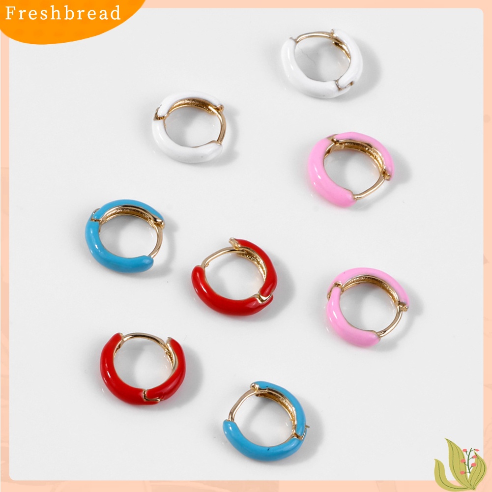 &lt; Freshbread &gt; Wanita Fashion Blok Warna Lingkaran Pesona Enamel Huggie Anting Pesta Perhiasan Hadiah