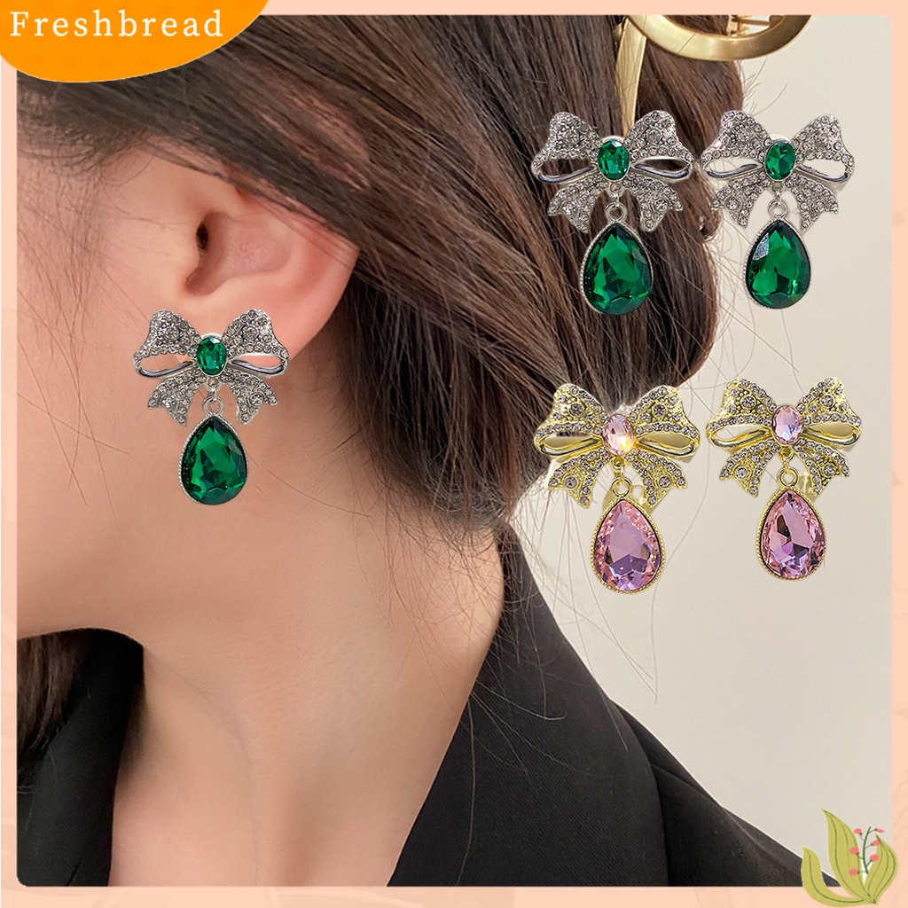 &lt; Freshbread &gt; Anting Menjuntai Warna-Warni Kristal Imitasi Tetesan Air Gaya Vintage Romantis Hadiah Mempesona Berlian Imitasi Ikatan Simpul Ear Studs Untuk Pesta