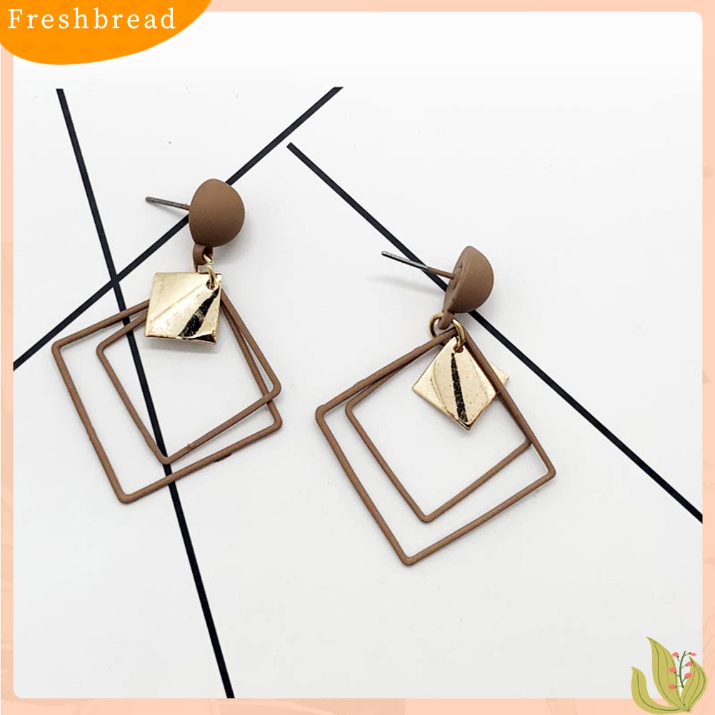 &lt; Freshbread &gt; Fashion Wanita Belah Ketupat Ganda Paduan Panjang Liontin Eardrop Anting Perhiasan Pesta