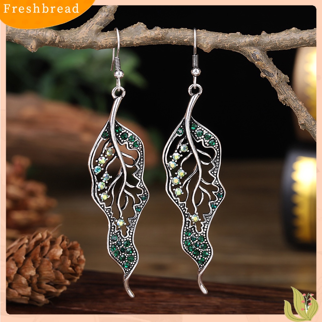 &lt; Freshbread &gt; 1pasang Anting Lady Kreatif Bentuk Daun Individu Berlian Imitasi Drop Earrings Untuk Hadiah