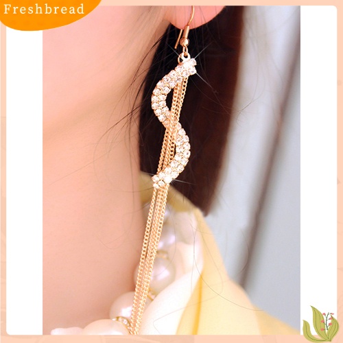 &lt; Freshbread &gt; Fashion Wanita Bentuk S Jumbai Panjang Berlian Imitasi Kait Menjuntai Anting Linear