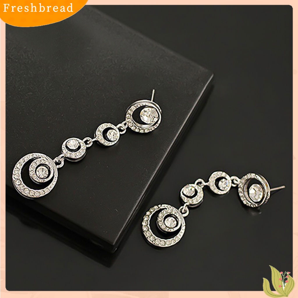 &lt; Freshbread &gt; Anting Tusuk Lingkaran Menjuntai Mempesona Berlian Imitasi Wanita Panjang Drop Ear Studs Jewelry Untuk Pernikahan