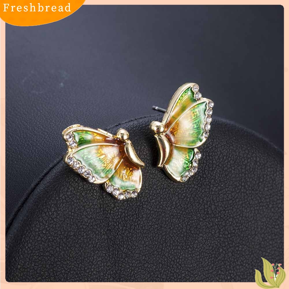 &lt; Freshbread &gt; Fashion Wanita Warna-Warni Kupu-Kupu Berlian Imitasi Enamel Pesona Stud Earrings Jewelry