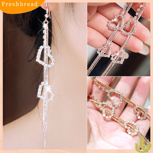 &lt; Freshbread &gt; Lady Berlian Imitasi Ganda Cinta Hati Drop Panjang Jumbai Rantai Menjuntai Anting Linear