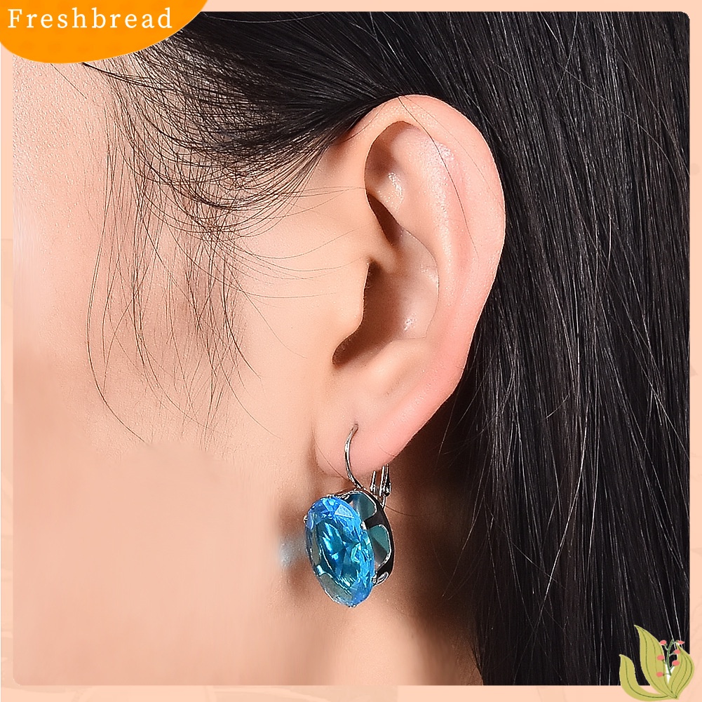 &lt; Freshbread &gt; Fashion Wanita Oval Cubic Zirconia Tergabung Leverback Anting Pesta Perhiasan Hadiah