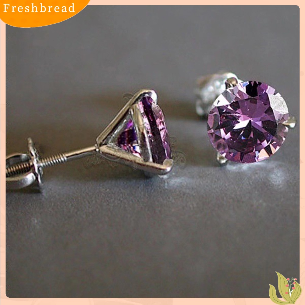 &lt; Freshbread &gt; Wanita Bulat Cubic Zirconia Tiga Cabang Sekrup Telinga Stud Anting Perhiasan Hadiah