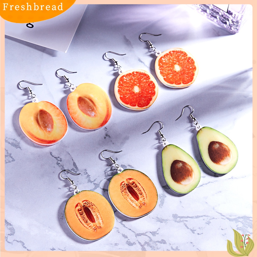 &lt; Freshbread &gt; Lucu Wanita Peach Anggur Pisang Buah Menjuntai Kait Anting Musim Panas Perhiasan Hadiah