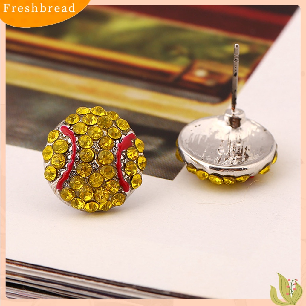 &lt; Freshbread &gt; 1pasang Anting Tusuk Bola Berlian Imitasi Perhiasan Lucu Fashion Penampilan Ear Studs Untuk Pakaian Sehari-Hari