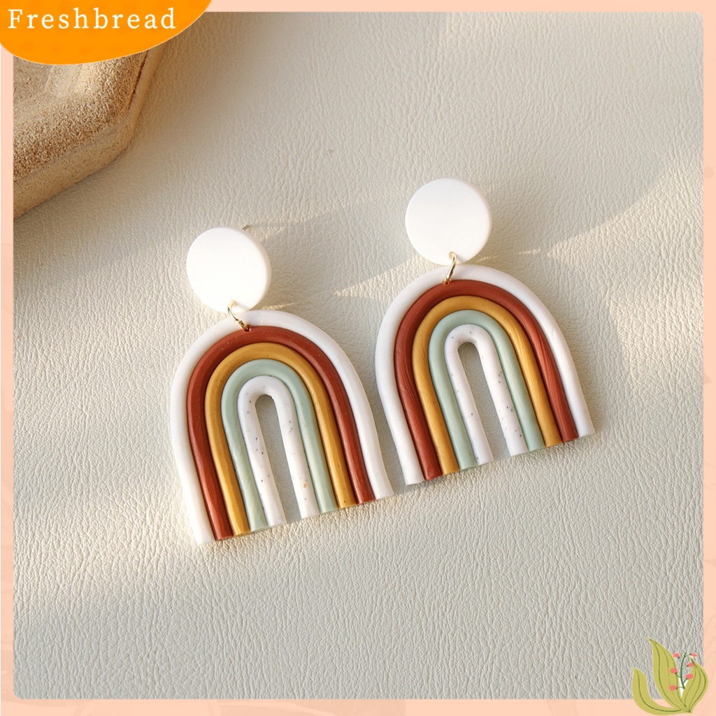 &lt; Freshbread &gt; 1pasang Anting Drop Geometris Bentuk U Clay Polimer Warna-Warni Semua Cocok Anting Tusuk Bohemian Untuk Pacaran