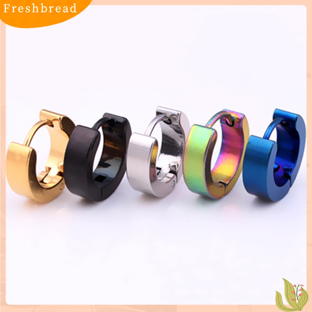 &lt; Freshbread &gt; Anting Bulat Aman Tidak Luntur Unisex Unisex Klip Telinga Bulat Stainless Steel Untuk Club Belanja Pakaian Sehari-Hari