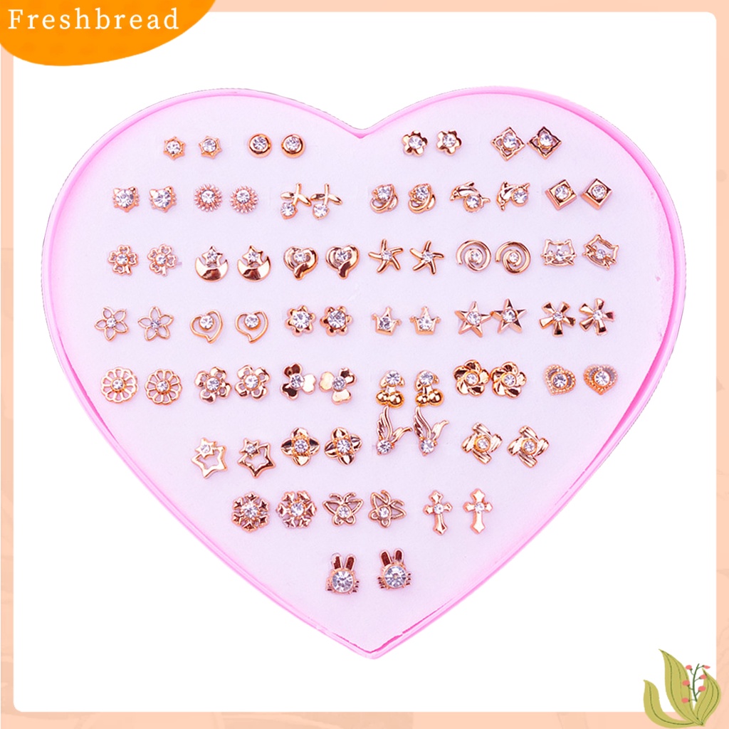 &lt; Freshbread &gt; 36pasang Wanita Ear Studs Set Shining Multiwarna Kartun Ringan Tidak Bahaya Hias Stainless Bentuk Berbeda Stud Earrings Set Hadiah