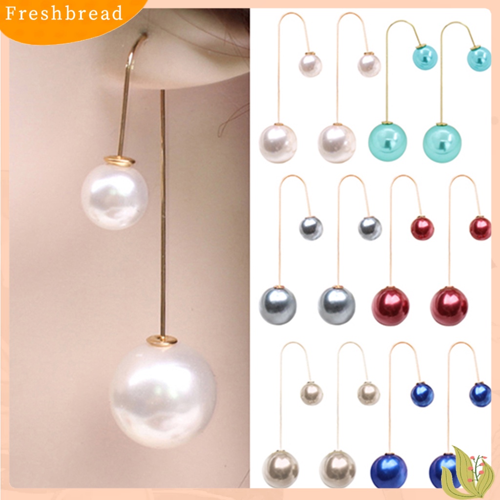 < Freshbread > Anting Bentuk U Dua Sisi Mutiara Imitasi Lapis Emas Perhiasan Telinga Menjuntai Untuk Wanita