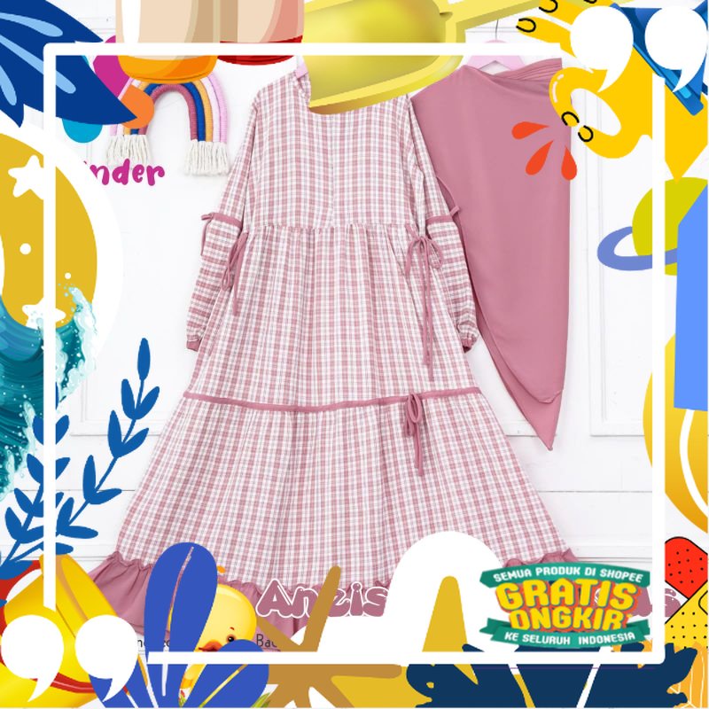 Gamis Anak Perempuan Set Khimar Aneisha Set Kids Gamis anak Untuk usia 9-11 Tahun/ kopel ibu copel c