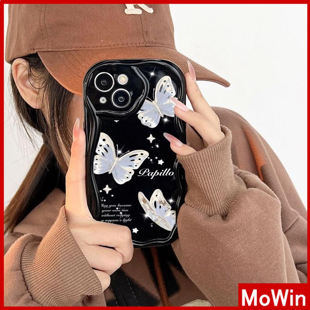 For iPhone 14 Pro Max iPhone Case 3D Curved Edge Wave Glossy Black TPU Airbag Shockproof Camera Cover Butterfly Compatible with iPhone 13 Pro max 12 Pro Max 11 xr xs max 7Plus