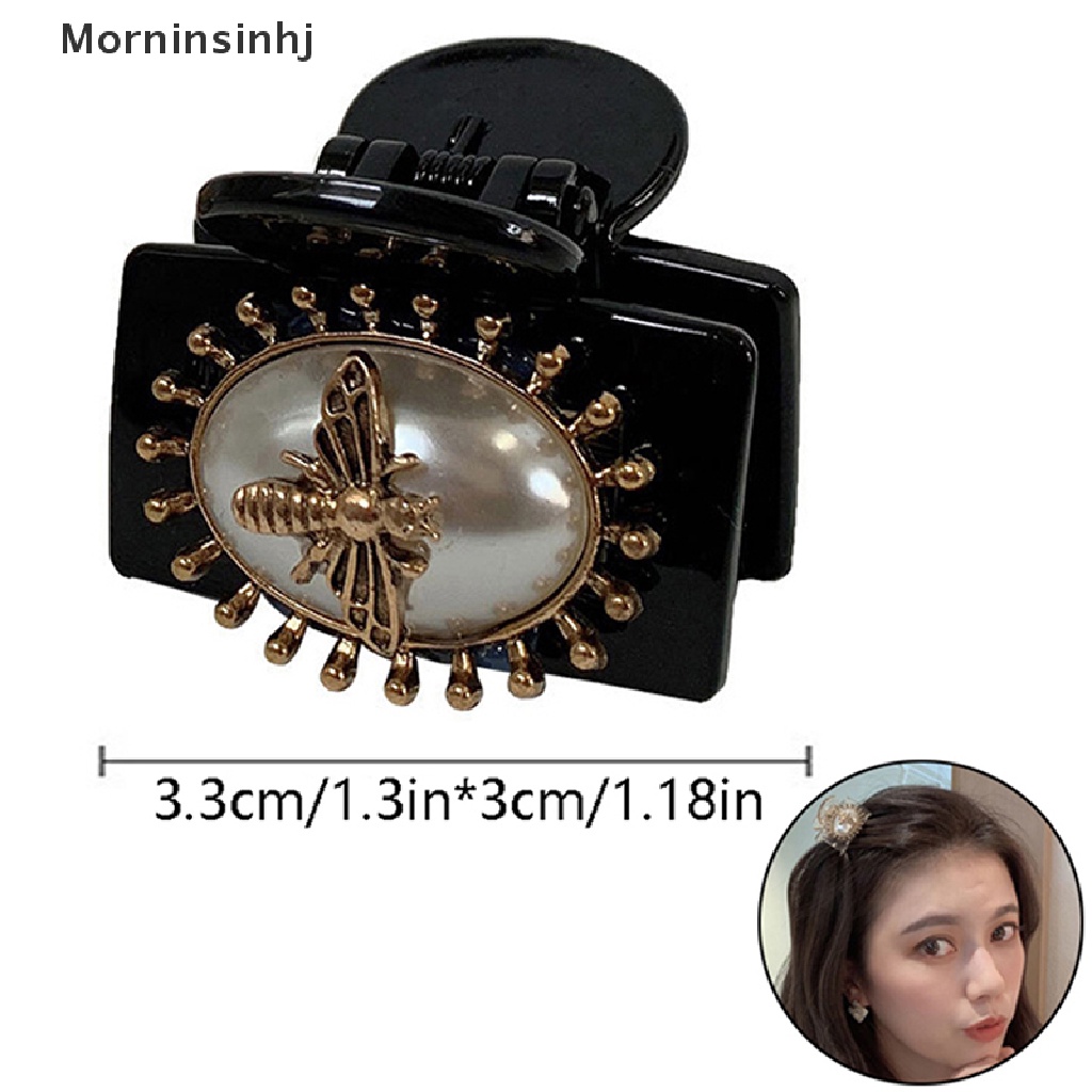 Mornin Penjepit Cakar Vintage Elegan Dengan Mutiara Untuk Wanita Retro Square Claw Clip Hairpin id