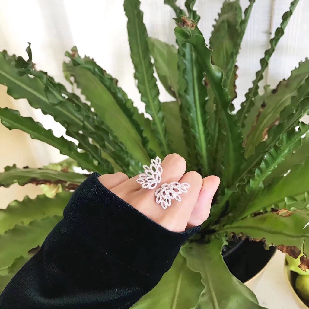 Goldkingdom Aksesoris Perhiasan Fashion Ready Stock Hadiah Manis Kepribadian Serbaguna Ins Gaya Berlian Penuh Cincin Sayap Tiga Dimensi