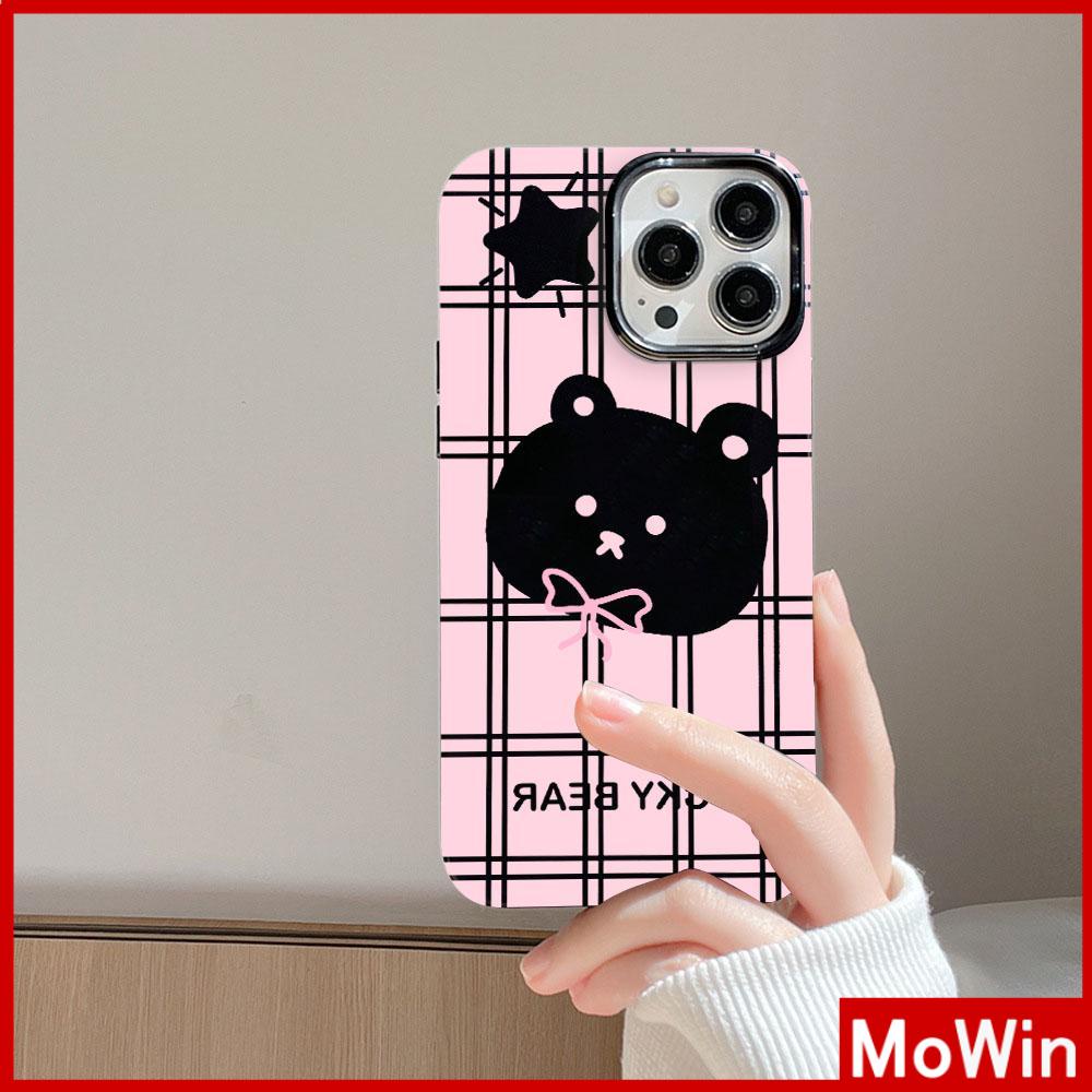 For iPhone 14 Pro Max iPhone Case Black Glossy TPU Soft Case Shockproof Protection Camera Pink Cute Bear Compatible with iPhone 13 Pro max 12 Pro Max 11 xr xs max 7Plus 8Plus