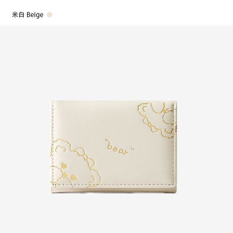 Sera Lucu Kartun Beruang Cetak Dompet Kecil Pendek Portabel Bagian Tipis Multi-Kartu Mahasiswa Gesper Kartu Uang All-in-One Bag