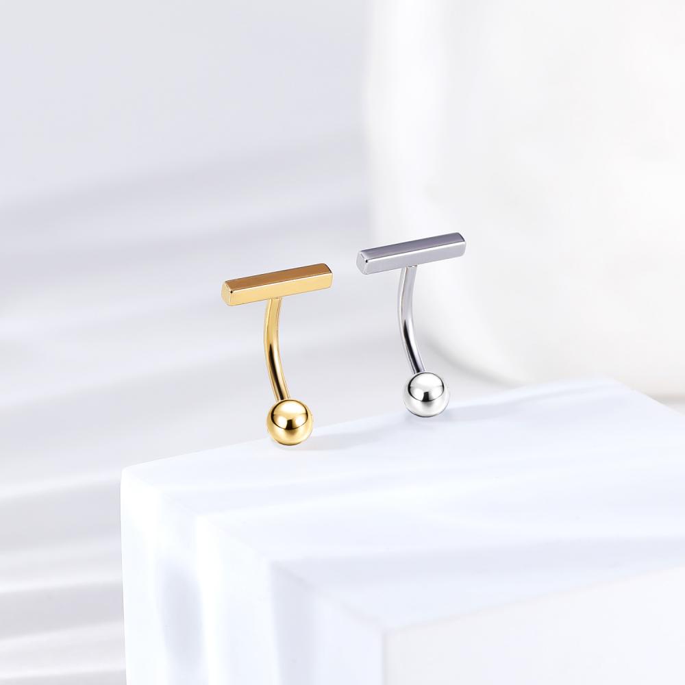 1pc 14G/16G Stainless Steel T Bentuk Cincin Pusar Perut Kristal Tindik Pusar Tubuh Terbalik Melengkung Barbel Pusar