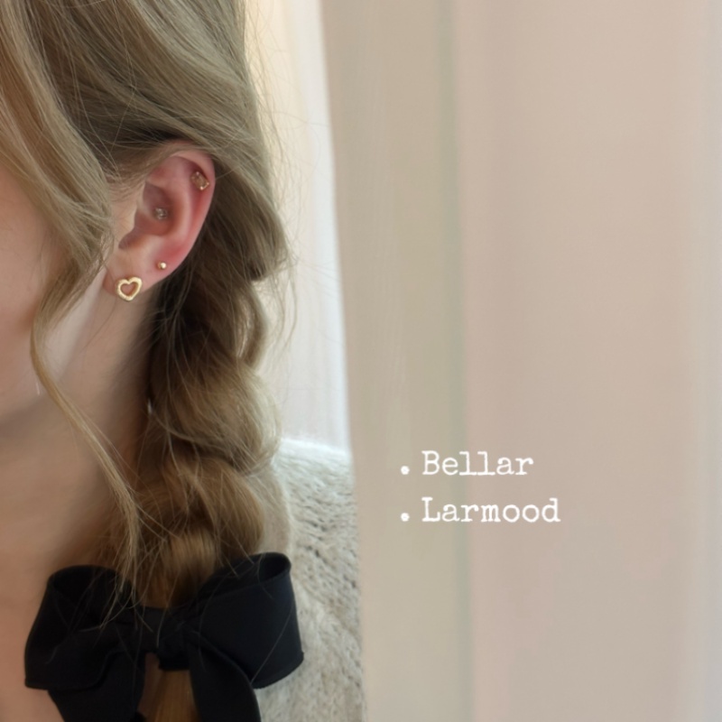 Roselife 1 Pc Punk Perak Baja Titanium Berongga Jantung Sekrup Anting Untuk Wanita Gadis Chic Bola Bulat Jantung Double-end Stud Earring Piercing Tulang Telinga Perhiasan Aksesoris