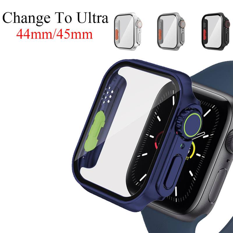 Untuk Apple Watch CaSE 45mm 41mm Series8 7sarung Pelindung Layar Untuk iWatch Series6 5 4 se 44mm 40mm PC Watch Cases+Kaca Tempered Ganti Ke Ultra Style Aksesoris