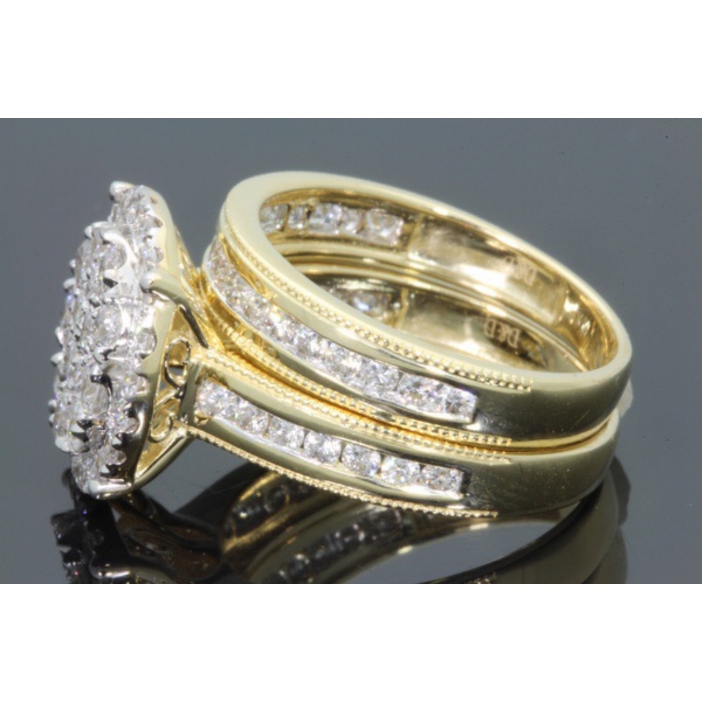 Goldkingdom Aksesoris Perhiasan Fashion Ready Stock Micro Set Cincin Berlian Penuh Wanita Berlapis Emas Set Pertunangan