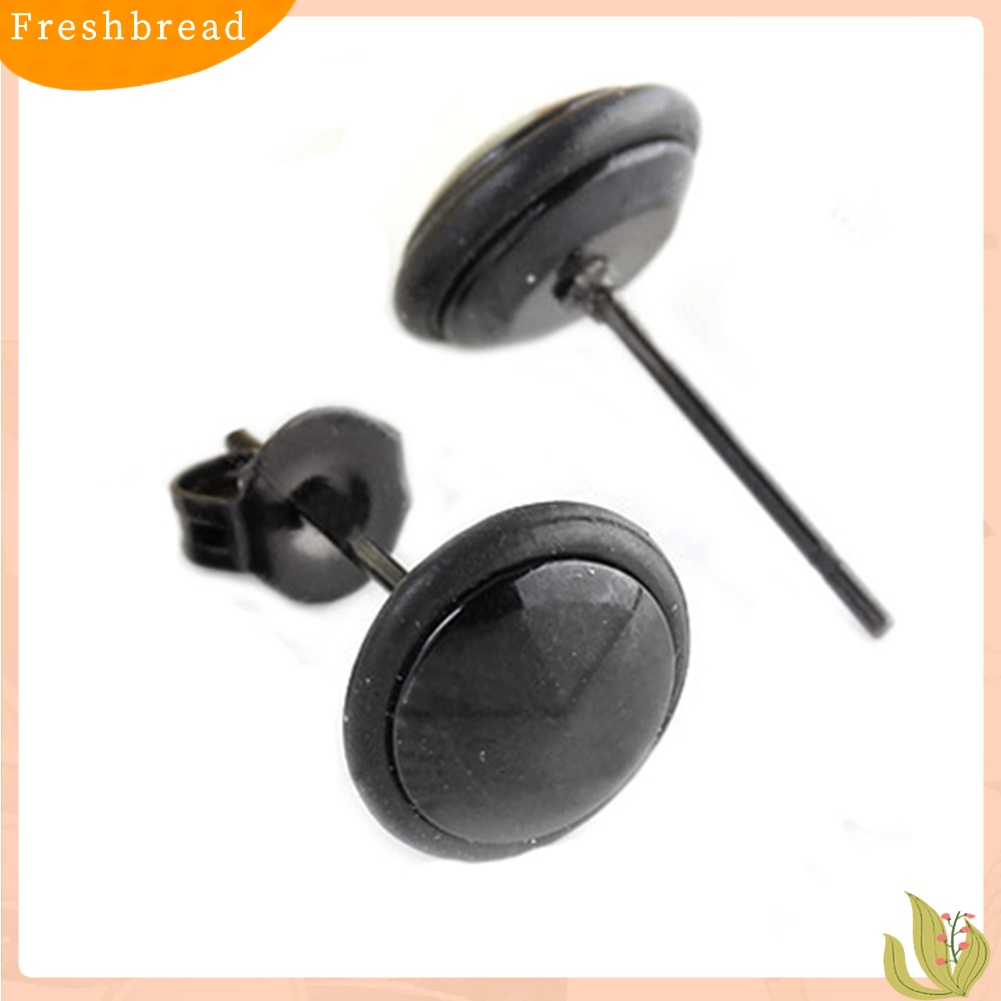 {In Stock} 1pasang Anting Stud Telinga Stainless Steel Bulat Hitam Fashion Pria Wanita