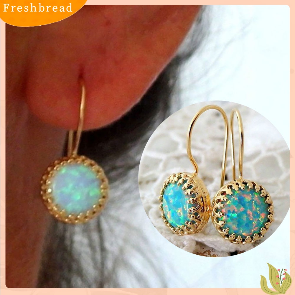 {In Stock} Vintage Wanita Multicolor Bulat Imitasi Opal Ukir Menjuntai Kait Anting Perhiasan