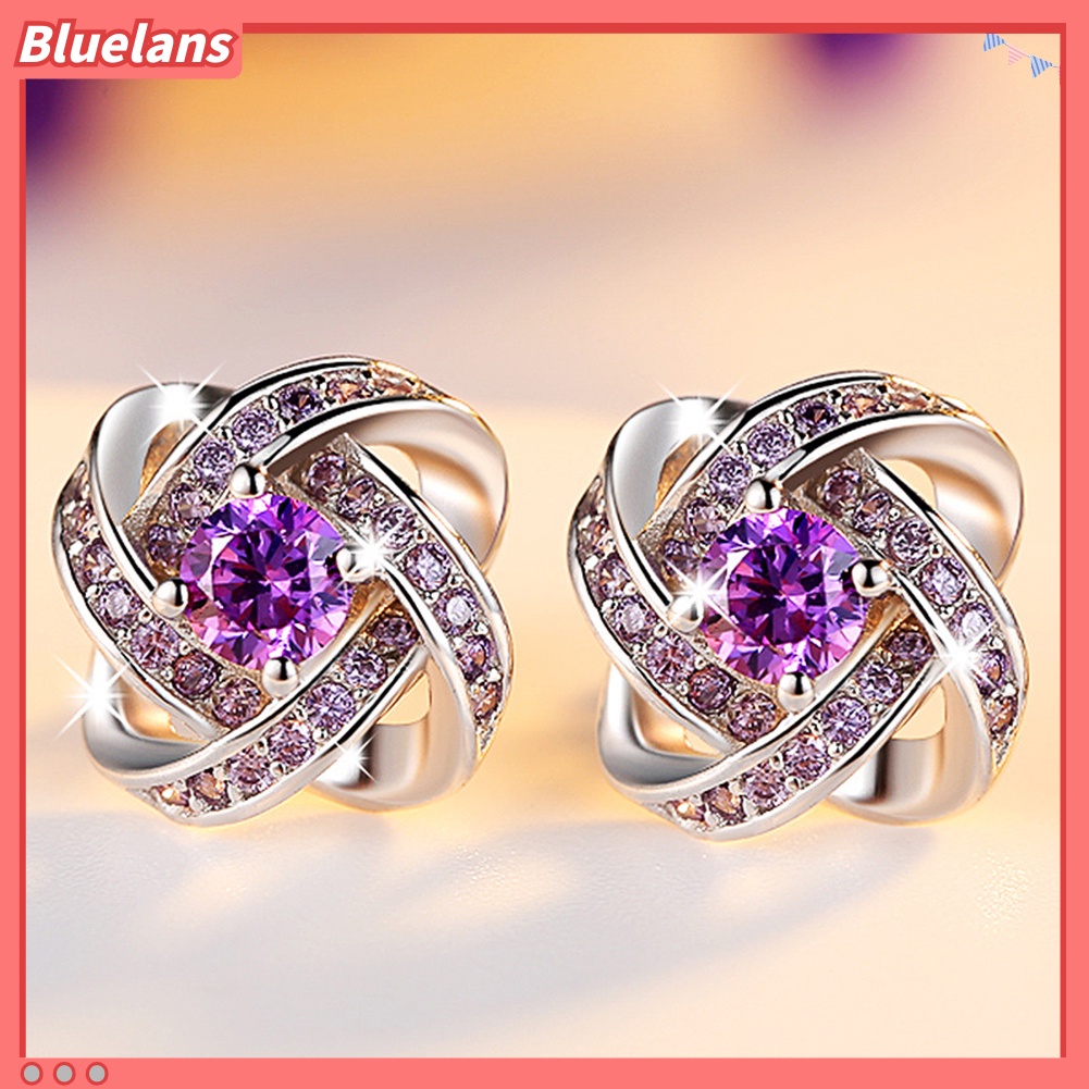 {In Stock} Fashion Perhiasan Wanita Perak Disepuh Telinga Stud Cubic Zirconia Berlian Imitasi Anting