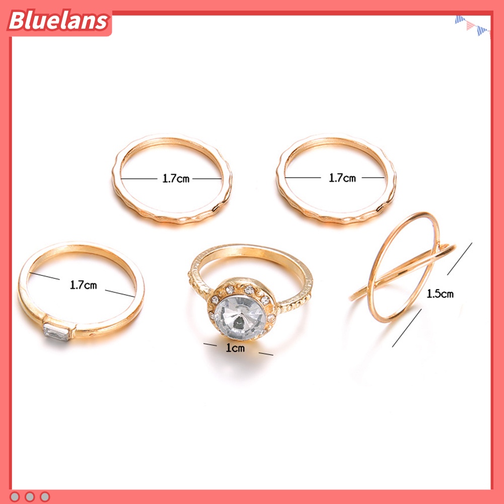{In Stock} 5Pcs/Set Fashion Wanita Salib Bulat Cubic Zirconia Jari Cincin Perhiasan Pesta