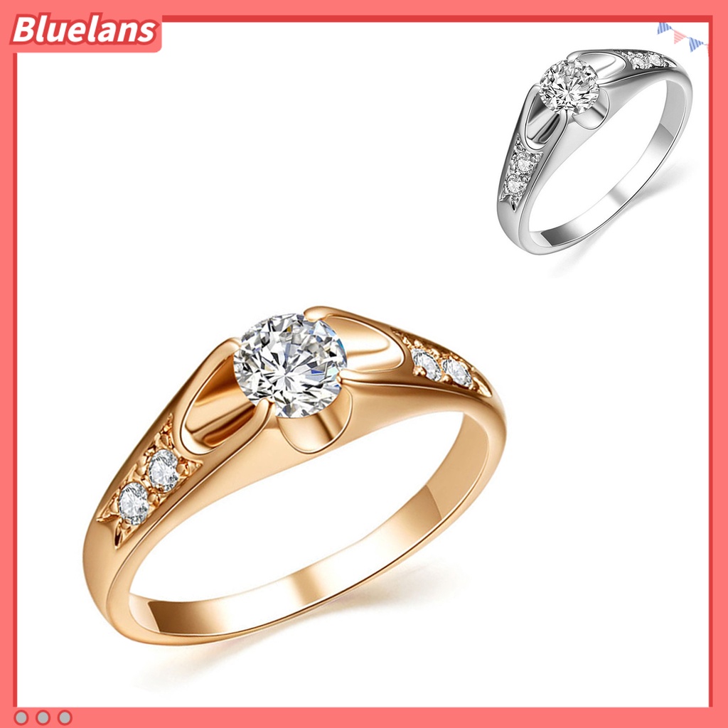 {In Stock} Cincin Wanita Halus Mengkilap Tembaga Berlian Imitasi Cincin Kawin Tertanam Untuk Pesta