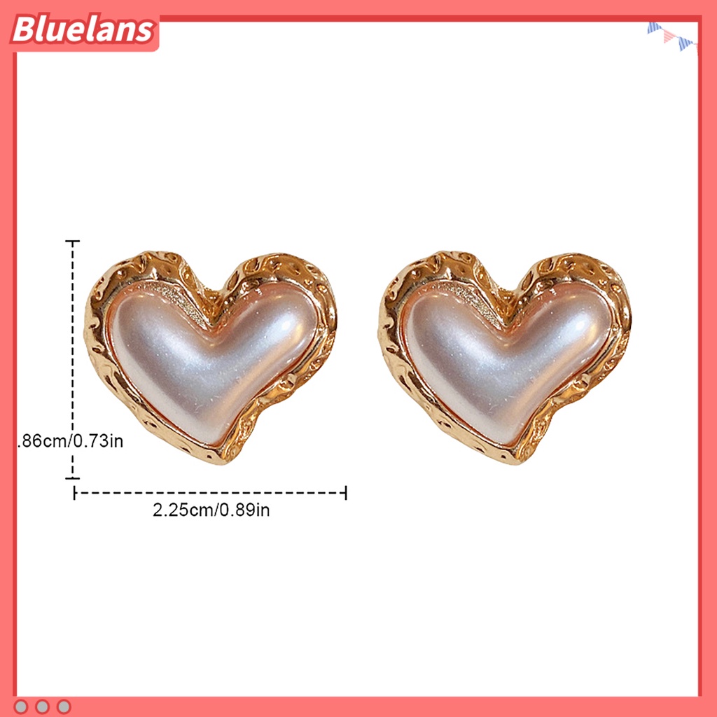 {In Stock} Women Ear Studs Gradient Heart-Berbentuk Cahaya Mewah Perak Wanita Kepribadian Fashion Faux Pearl Stud Earrings Pakaian Sehari-Hari