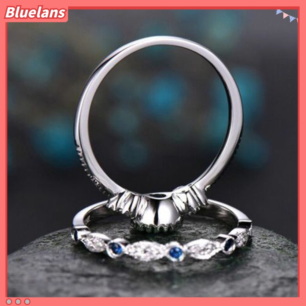 {In Stock} 2Pcs/Set Wanita Berlian Imitasi Potongan Bulat Cubic Zirconia Jari Cincin Perhiasan Pernikahan