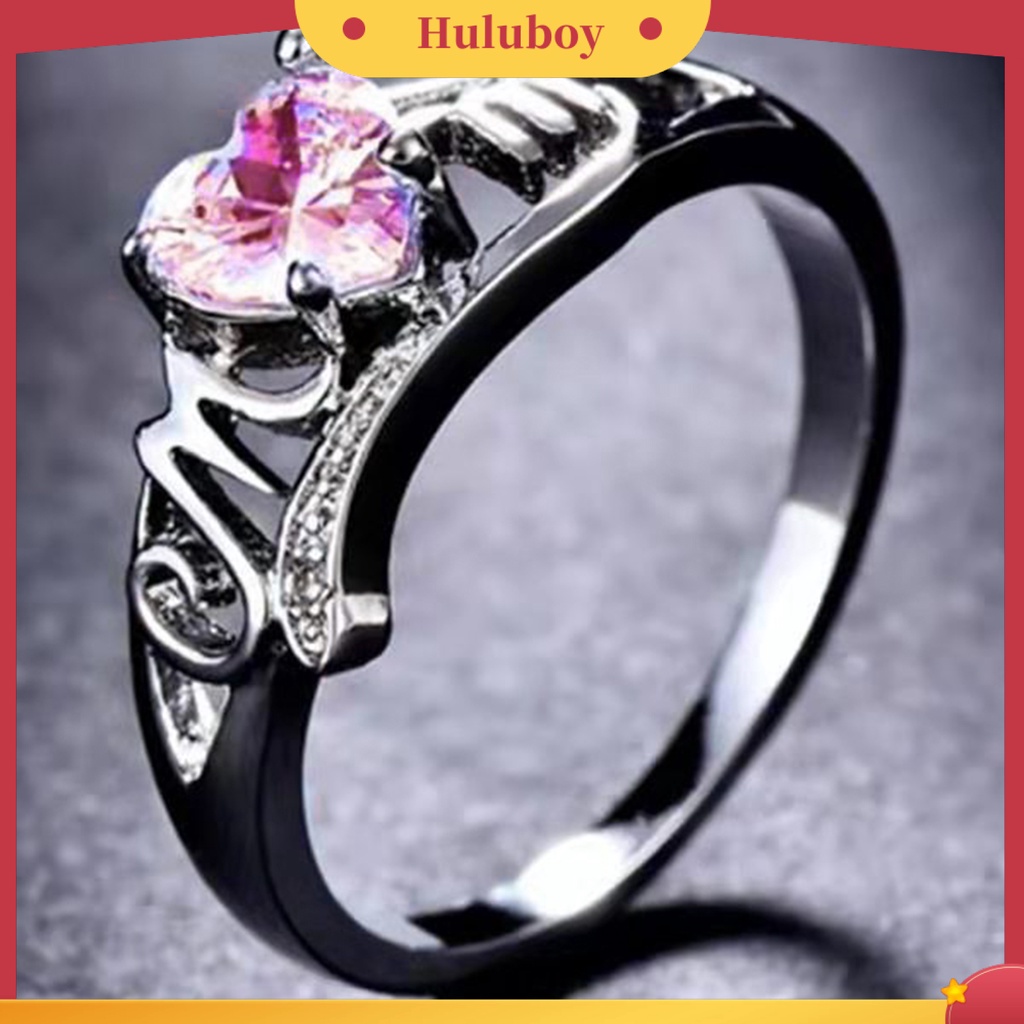 {Ready Stock} Cincin Wanita Cinta Hati Electroplated Cubic Zirconia Bentuk Hati Jari Cincin Perhiasan Untuk Pertunangan