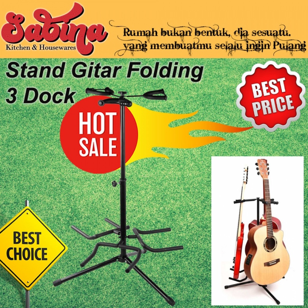 Stand Gitar Folding 3 Dock Dudukan Bingkai Besi Tinggi Adjustable