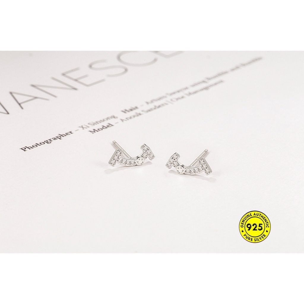 Anting S925 Silver Needle Smile Simple Dan Compact Berlian Imitasi Melengkung Untuk Wanita U1218