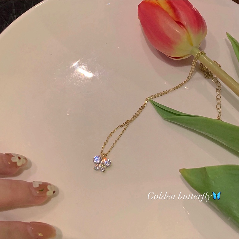 Kalung Kupu-Kupu Zirkon Gaya Korea INS Fashion Kalung Wanita Kupu-Kupu Emas2023Aksesoris Liontin Baru