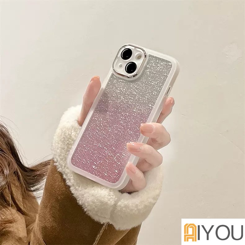 IPHONE Bling Glitter Warna Gradasi Casing Ponsel Untuk Iphone14Plus11 12 13 14 Pro Max Lensa Mewah Warna Permen Shockproof Soft TPU Cover