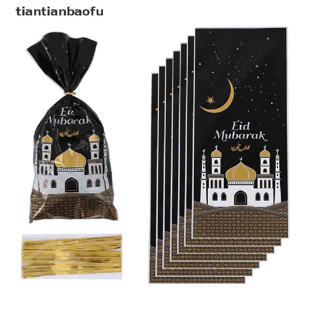 [tiantianbaofu] 50 Pcs Eid Mubarak Hadiah Tas Plastik OPP Permen Cookie Bag Perlengkapan Pesta Muslim Butik