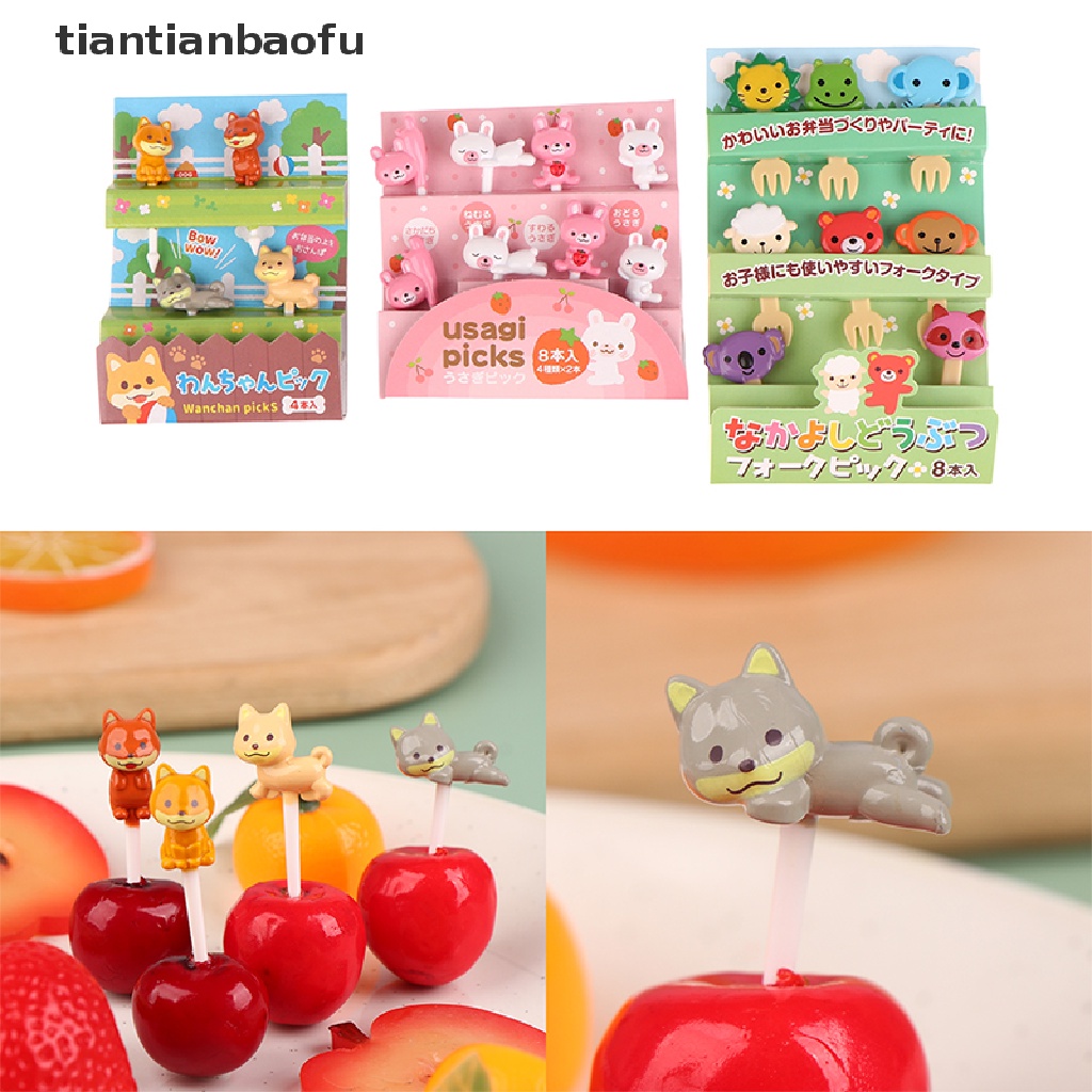 [tiantianbaofu] 4/8pcs Garpu Buah Kartun Hewan Snack Dessert Kue Animal Decor Food Picks Butik