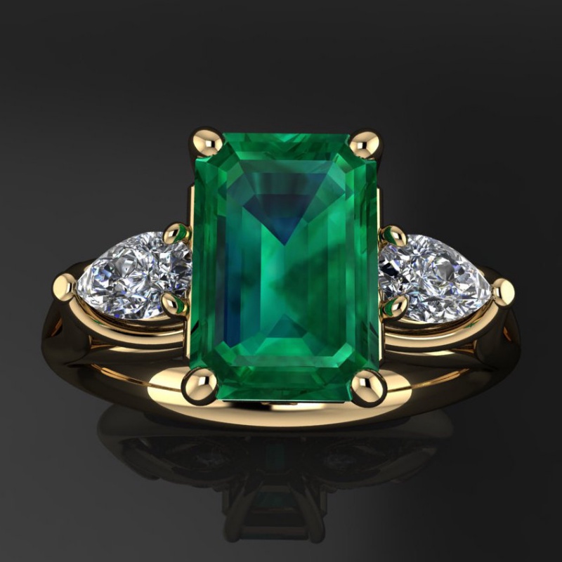 Goldkingdom Fashion Jewelry Accessories Ready Stock Yellow Gold-plated Emerald Square Diamond Ring