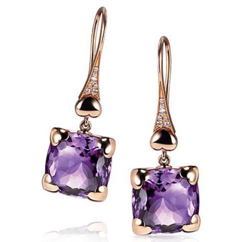 Goldkingdom Aksesoris Perhiasan Fashion Ready Stock Cinta Berbentuk Anting Amethyst Berlapis Rose Gold Engagement Earrings Earrings Earhooks Perempuan