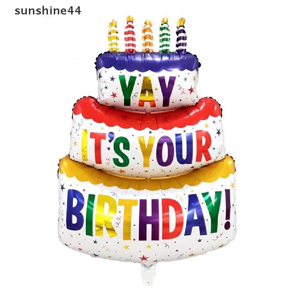 Sunshine Balon Kue Happy Birthday Besar 3-Layer Color Cake Balloons Bear Balon Kue Untuk Pesta Ulang Tahun Anak Baby Shower Dekorasi ID