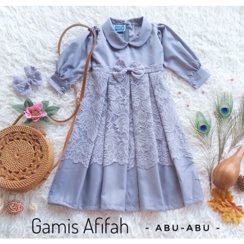 GAMIS ANAK /  KATUN TOYOBO MIX BROKAT ANAK & DEWASA '" GAMIS AFIFAH  '" WARNA ABU ABU